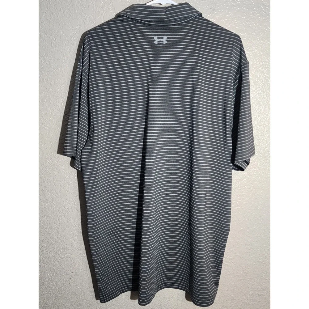 Under Armour Men's Polo Golf Shirt, Gray Stripe, Size XL, Short Sleeve, HeatGear